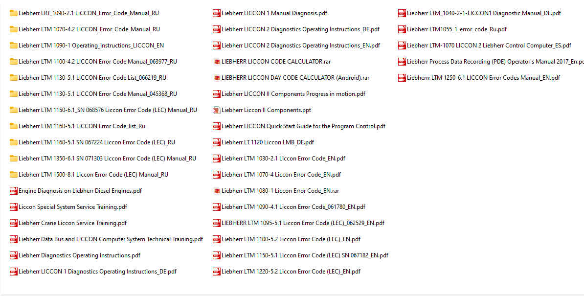 Alternative view of Liebherr Crane LICCON Error Codes Manual