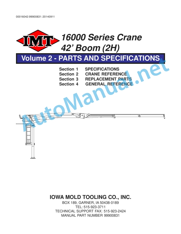 IMT 16000 Series Crane 42' Boom (2H) PARTS AND SPECIFICATIONS 99900831