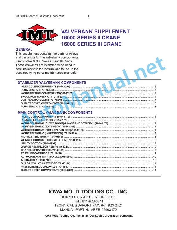 IMT 16000 Series II and III Crane Valvebank Supplement 99903172 20080505 1 IMT 16000 Series II and III Crane Valvebank Supplement 99903172 20080505