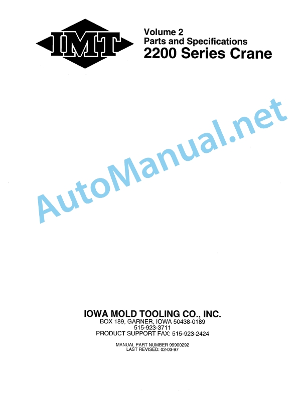 IMT 2200 Series Crane Parts and Specifications 990092 02-03-97