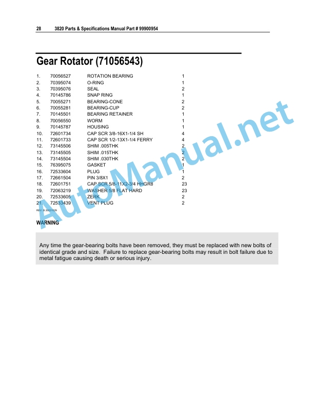 Alternative view of IMT 3820 Parts and Specifications 99900954 Effective Through July 2004
