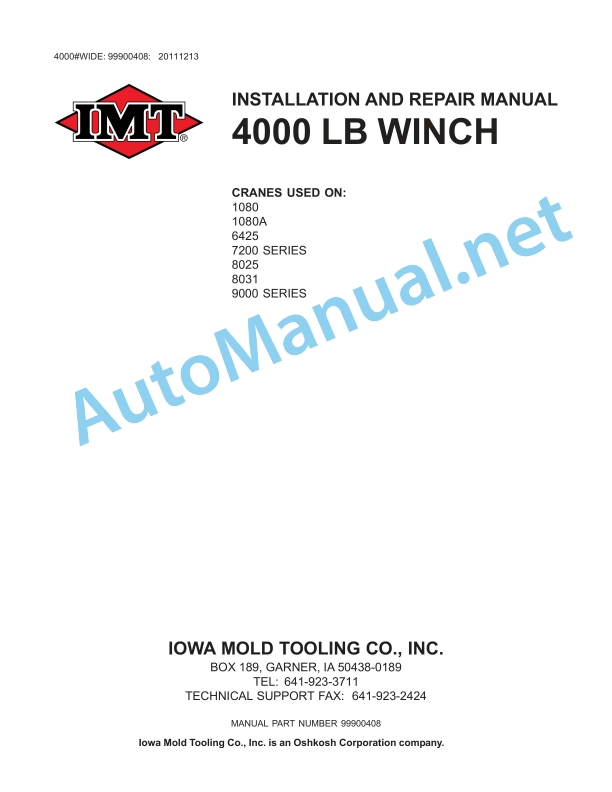 IMT 4000 LB WINCH INSTALLATION AND REPAIR Manual 99900408 20111213
