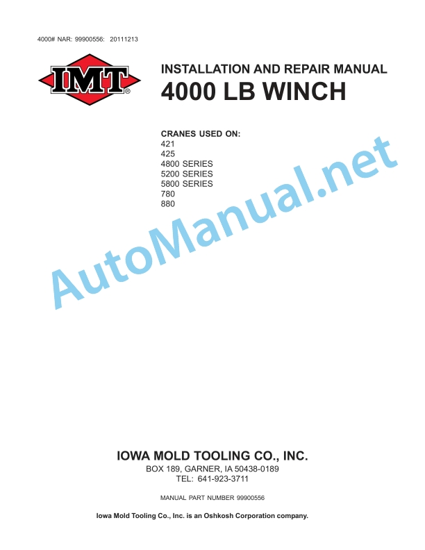 IMT 4000 LB WINCH INSTALLATION AND REPAIR Manual 99900556 20111213