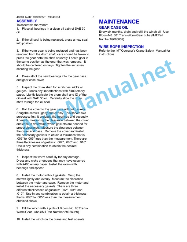 IMT 4000 LB WINCH INSTALLATION AND REPAIR Manual 99900556 20111213 3 IMT 4000 LB WINCH INSTALLATION AND REPAIR Manual 99900556 20111213 - Image 3