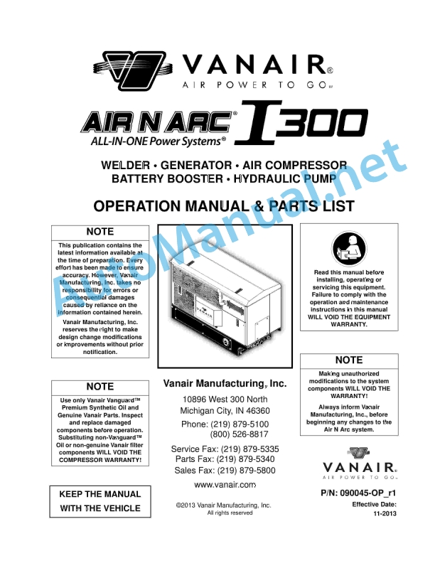 IMT Air N Arc I300 Operation Manual and Parts List 090045-OP_r1 11-2013