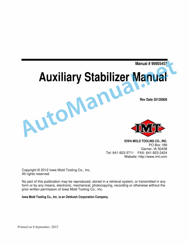 IMT Auxiliary Stabilizer Manual 99905457 06 September 2012