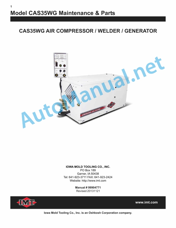 IMT CAS35WG AIR COMPRESSOR WELDER GENERATOR Maintenance and Parts 99004771 20131121