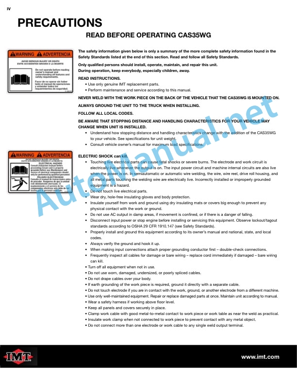 Alternative view of IMT CAS35WG Installation, Set Up and Operation Manual 99904524