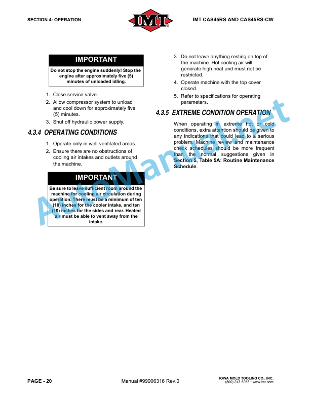 IMT CAS45RS and CAS45RS-CW Installation, Operation, Maintenance and Parts Manual 99096316 January 2018 3 IMT CAS45RS and CAS45RS-CW Installation, Operation, Maintenance and Parts Manual 99096316 January 2018 - Image 3