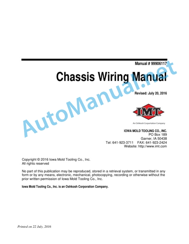 Alternative view of IMT Chassis Wiring Manual 99906117 July 20, 2016
