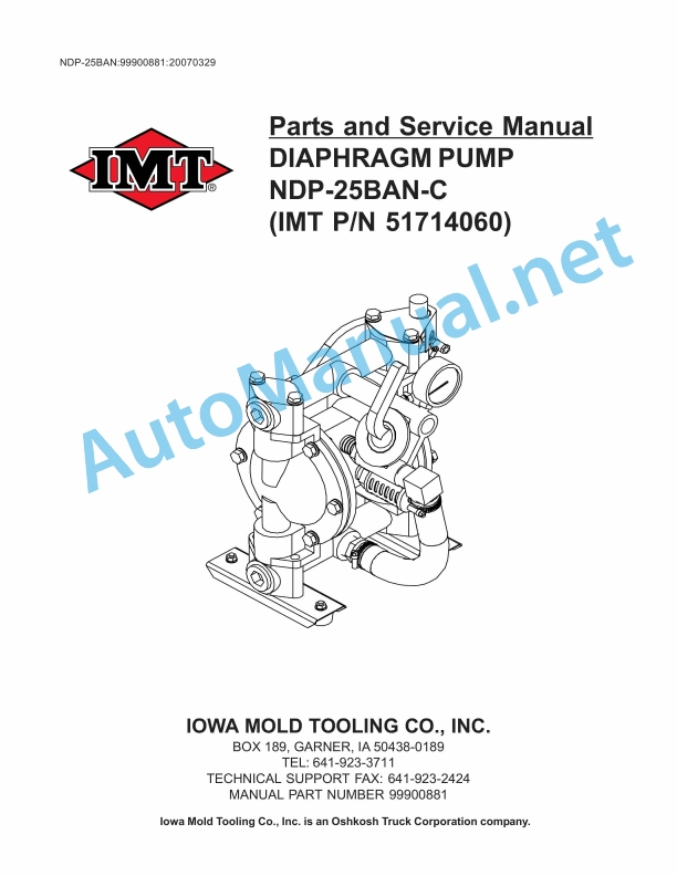 IMT DIAPHRAGM PUMP NDP-25BAN-C Parts and Service Manual 99900881