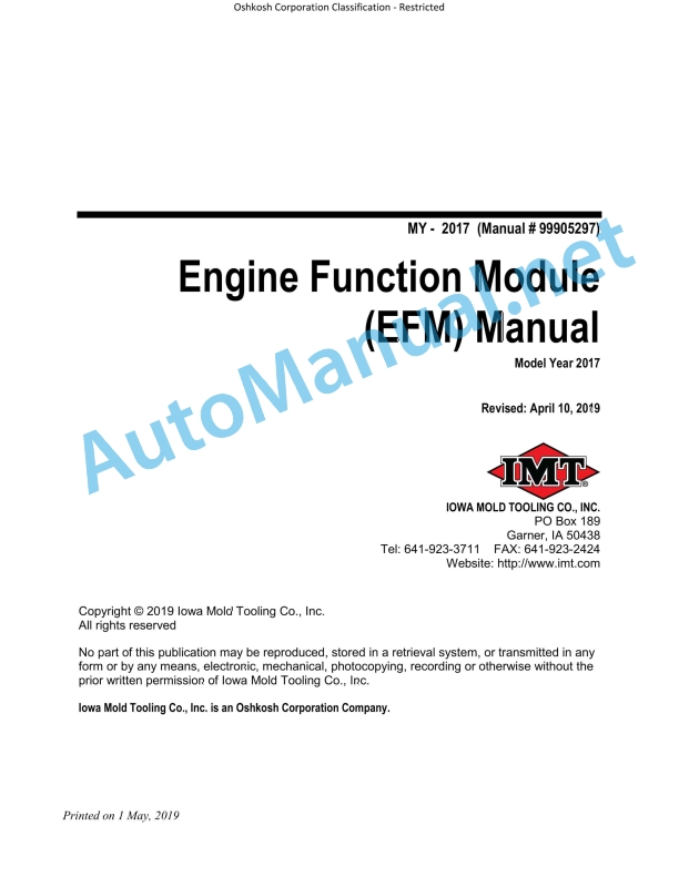 IMT Engine Function Module (EFM) Manual 9905297 April 10, 2019