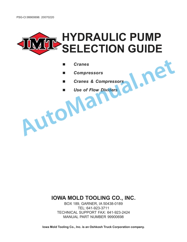 IMT Hydraulic Pump Selection Guide 99900698 02-20-2007