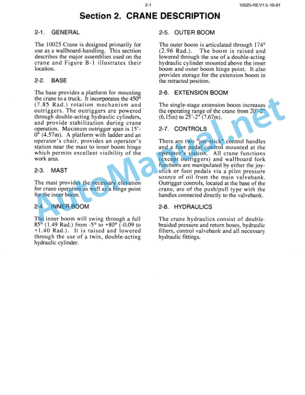 Alternative view of IMT Model 10025 Crane Parts and Specifications 99900259
