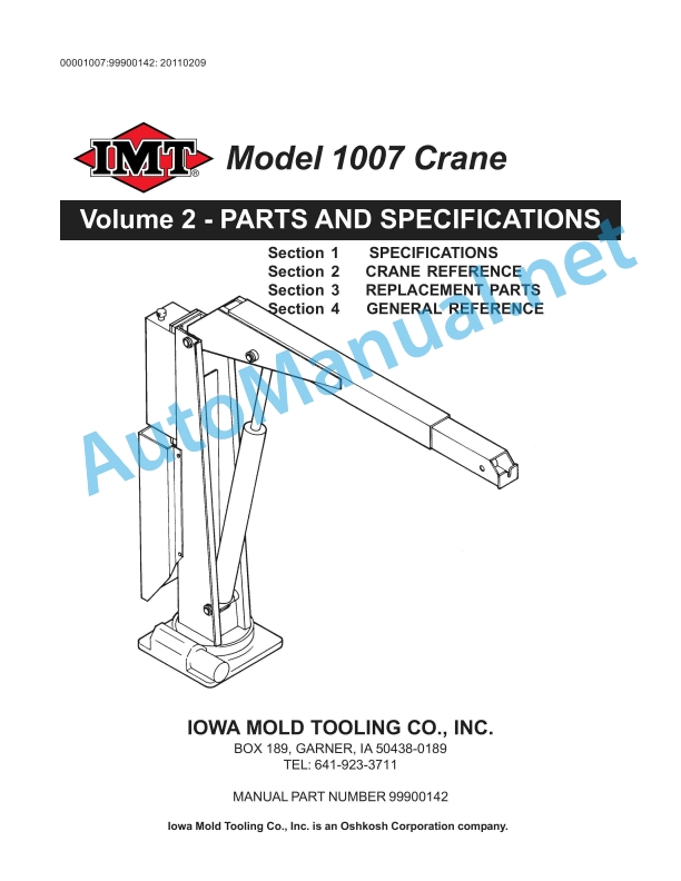 IMT Model 1007 Crane Parts and Specifications 99900142 20110209
