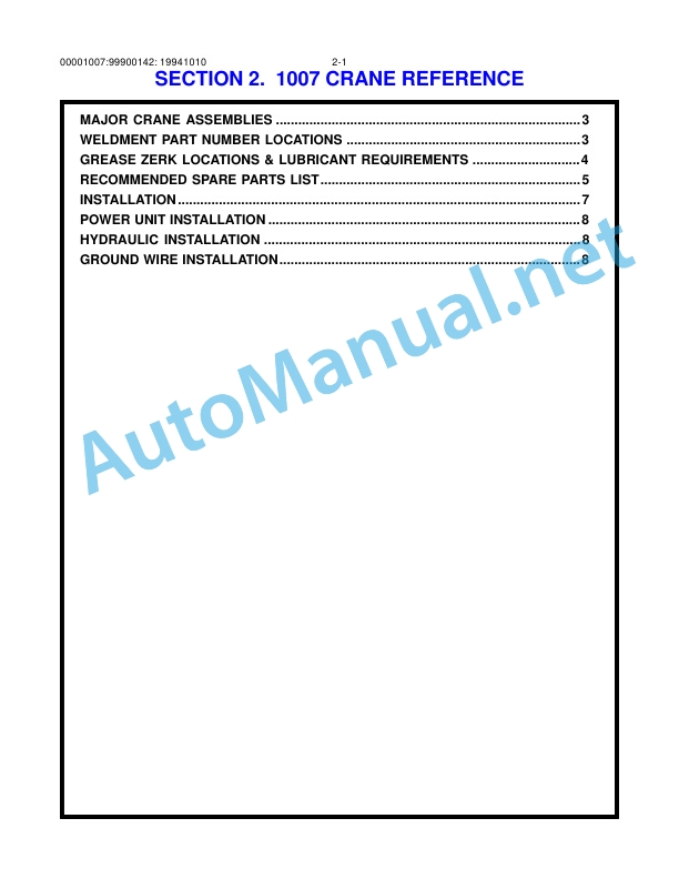 Alternative view of IMT Model 1007 Crane Parts and Specifications 99900142 20110209