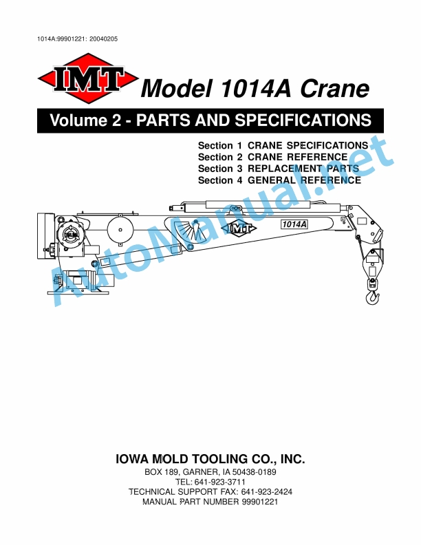 IMT Model 1014A Crane Parts and Specifications 99901221