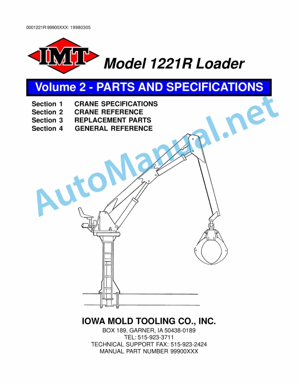 IMT Model 1221R Loader PARTS AND SPECIFICATIONS 99900XXX 19980305