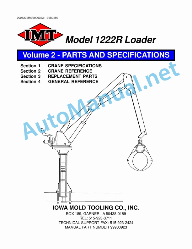 IMT Model 1222R Loader Parts and Specifications 99900923