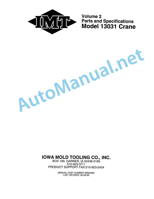 IMT Model 13031 Crane Parts and Specifications 9990260 06-06-96