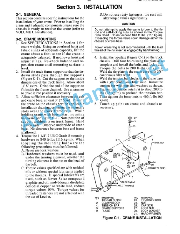 Alternative view of IMT Model 13031 Crane Parts and Specifications 9990260 06-06-96