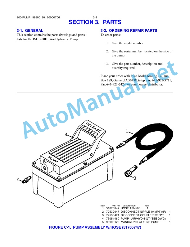IMT Model 200 AIR HYDRAULIC PUMP PARTS AND SERVICE Manual 99900120 20131008 4 IMT Model 200 AIR HYDRAULIC PUMP PARTS AND SERVICE Manual 99900120 20131008 - Image 4
