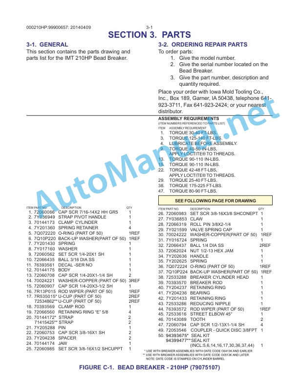IMT Model 210HP Beadbreaker PARTS AND SERVICE Manual 99900657 5 IMT Model 210HP Beadbreaker PARTS AND SERVICE Manual 99900657 - Image 5