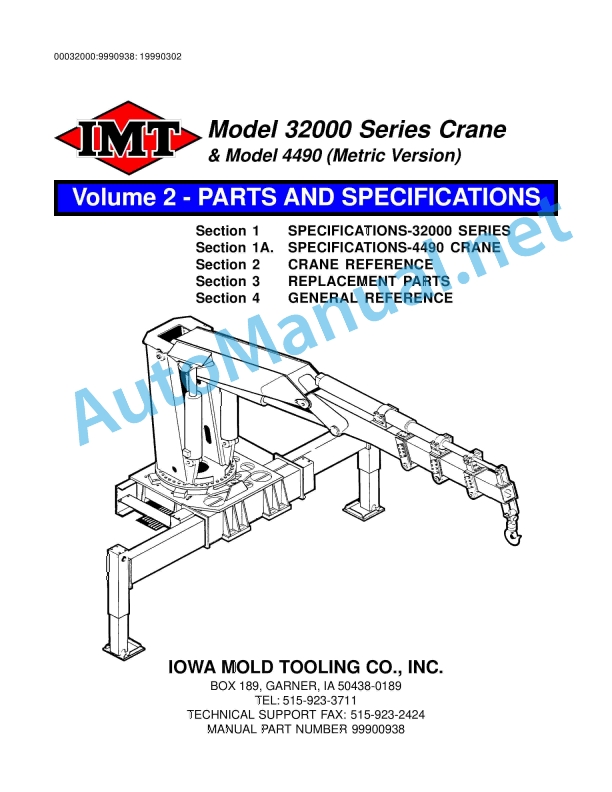 IMT Model 32000 Series Crane and Model 4490 (Metric Version) Parts and Specifications 99900938