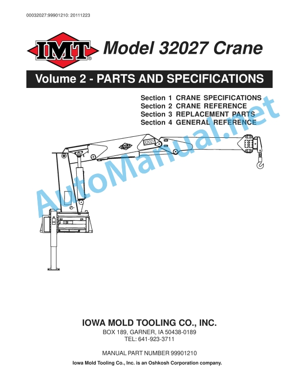IMT Model 32027 Crane Parts and Specifications 99901210