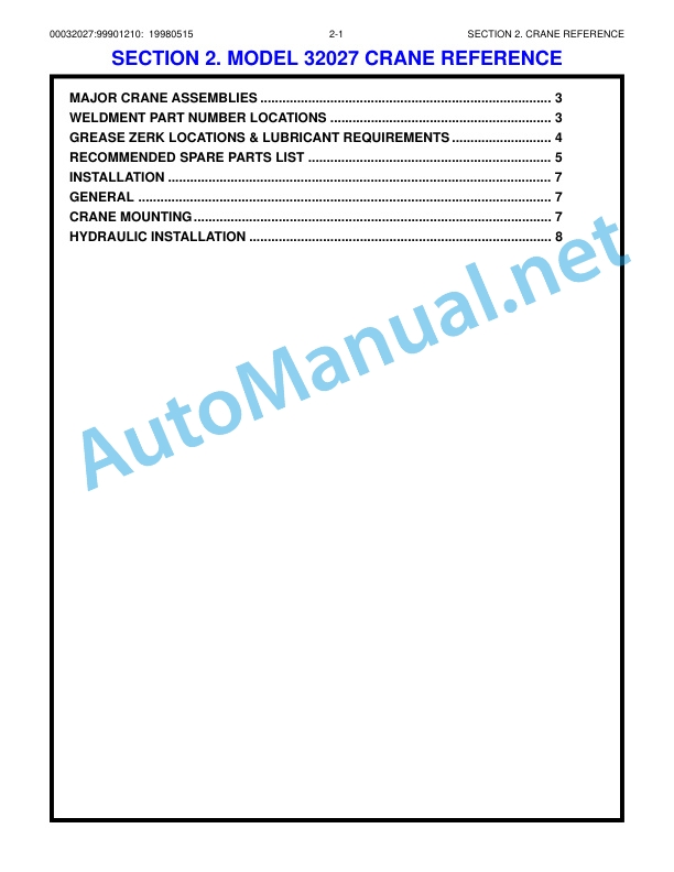 Alternative view of IMT Model 32027 Crane Parts and Specifications 99901210