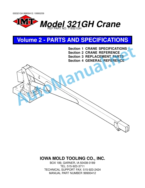 IMT Model 321GH Crane Parts and Specifications 99900412