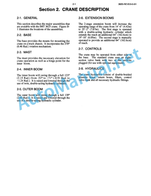 Alternative view of IMT Model 3625 Crane Volume 2 Parts and Specifications 99900052