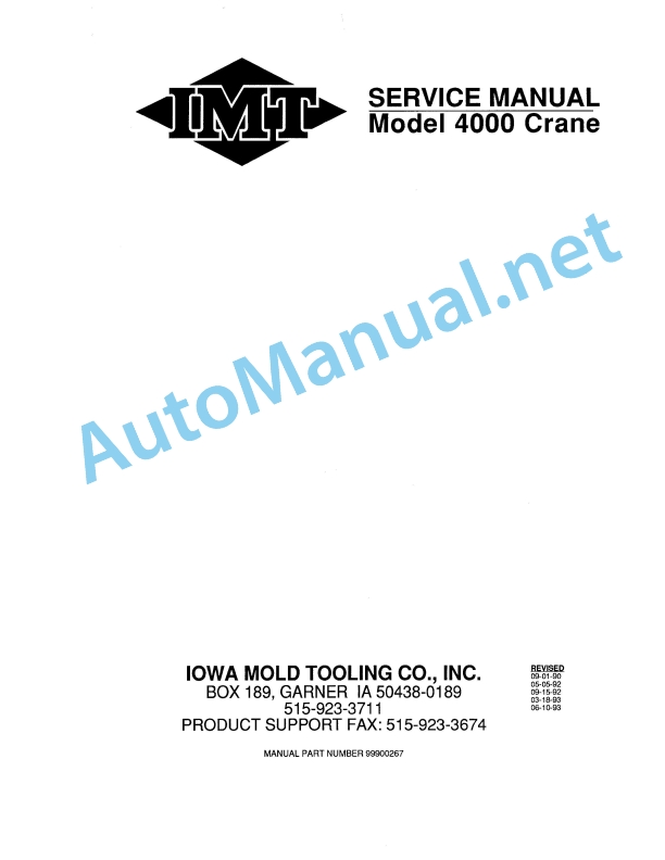 IMT Model 4000 Crane Service Manual 99900267