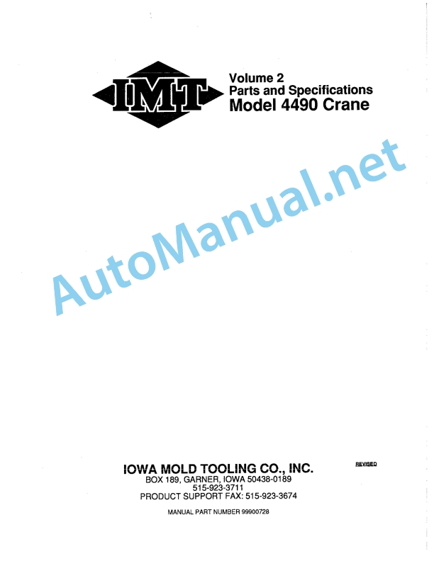 IMT Model 4490 Crane Parts and Specifications 99900728