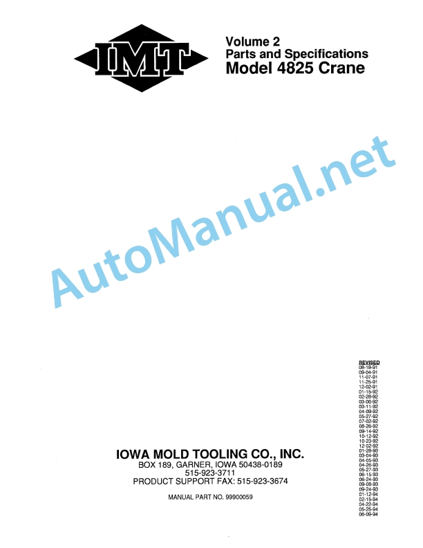 IMT Model 4825 Crane Parts and Specifications 9900059