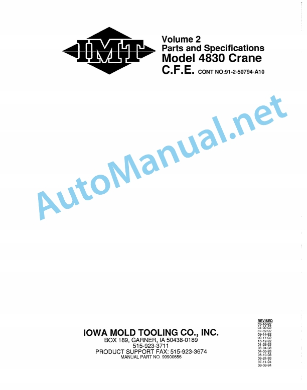 IMT Model 4830 Crane Parts and Specifications 9990656