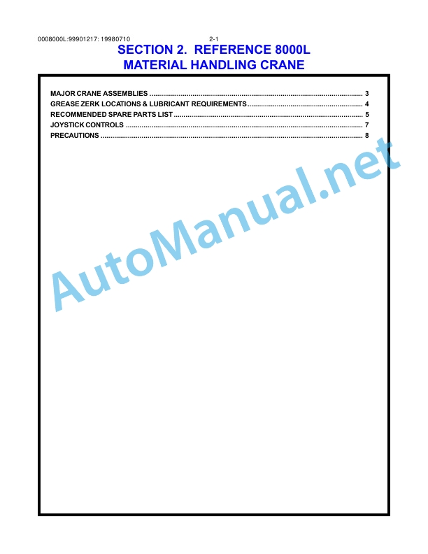 IMT Model 8000L Material Handling Crane Parts and Specifications 99901217 15 October 2012 2 IMT Model 8000L Material Handling Crane Parts and Specifications 99901217 15 October 2012 - Image 2