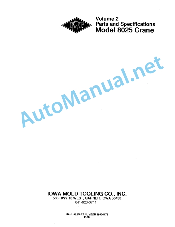 IMT Model 8025 Crane Parts and Specifications 99900172 1190