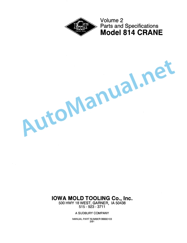 IMT Model 814 CRANE Parts and Specifications 9990103 March 1991