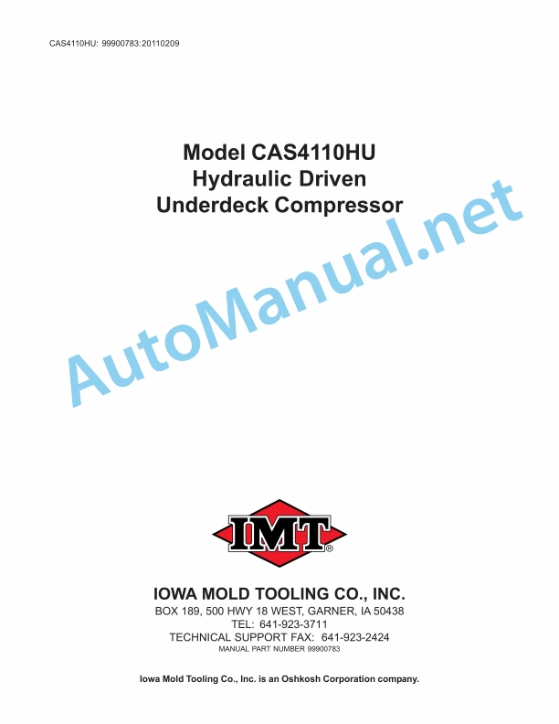 IMT Model CAS4110HU Hydraulic Driven Underdeck Compressor 99900783
