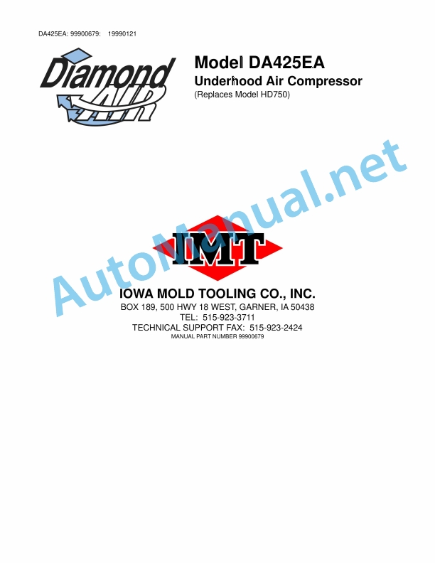 IMT Model DA425EA Underhood Air Compressor 99900679 19990121