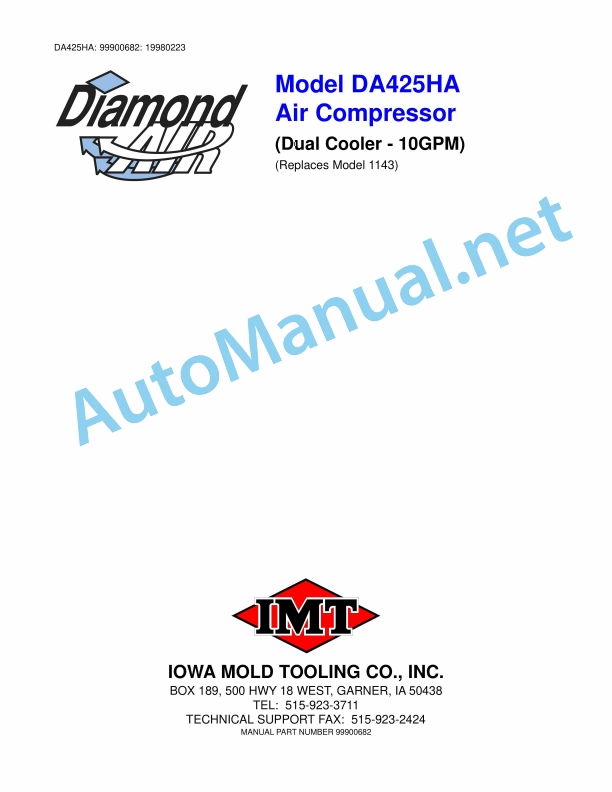 IMT Model DA425HA Air Compressor 99900682 19980223