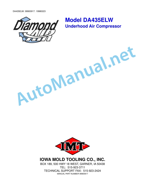 IMT Model DA435ELW Underhood Air Compressor 9990017 19980223