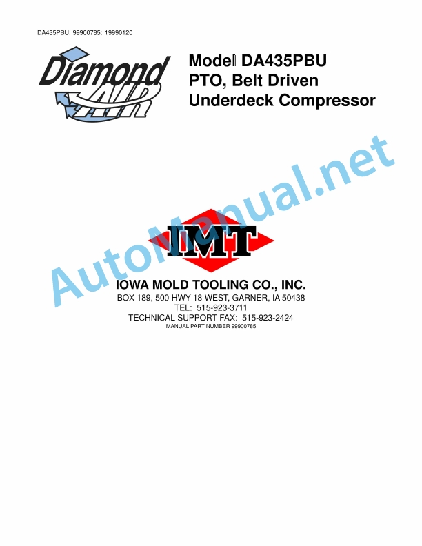 IMT Model DA435PBU PTO, Belt Driven Underdeck Compressor 99900785 19990120