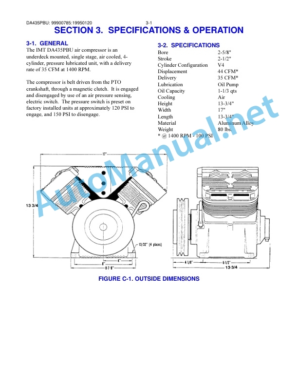 IMT Model DA435PBU PTO, Belt Driven Underdeck Compressor 99900785 19990120 3 IMT Model DA435PBU PTO, Belt Driven Underdeck Compressor 99900785 19990120 - Image 3