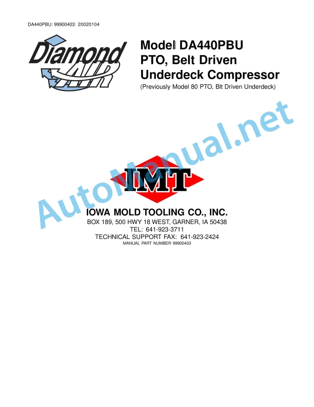 IMT Model DA440PBU PTO, Belt Driven Underdeck Compressor 99900403 2002104