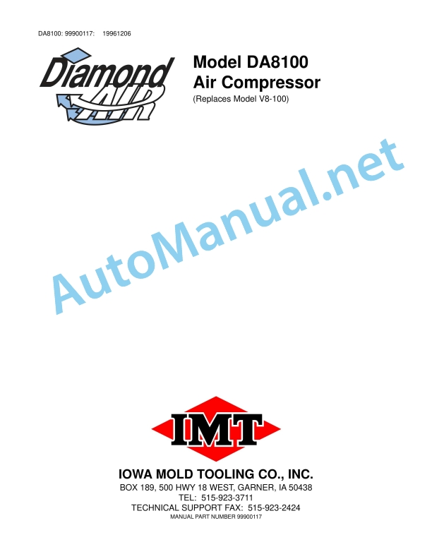 IMT Model DA8100 Air Compressor 99900117 19961206