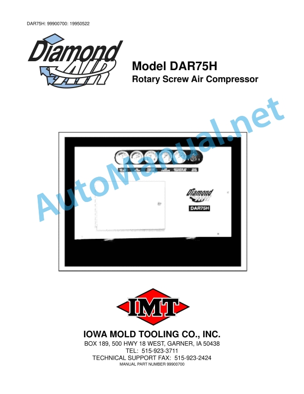IMT Model DAR75H Rotary Screw Air Compressor 99900700