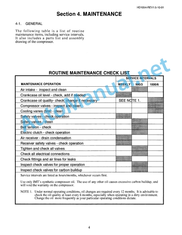 IMT Model HD-1054 Underhood Air Compressor 99900332 05-01-92 3 IMT Model HD-1054 Underhood Air Compressor 99900332 05-01-92 - Image 3
