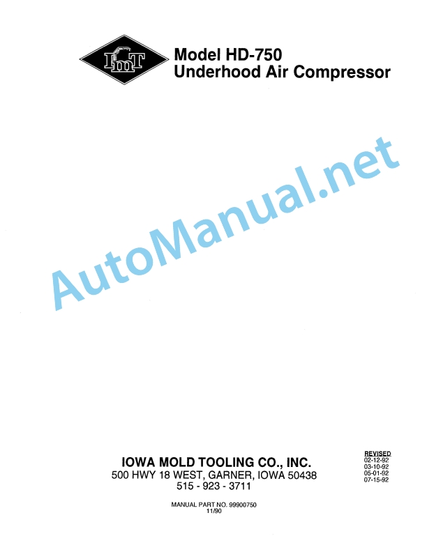 IMT Model HD-750 Underhood Air Compressor 99900750 199011